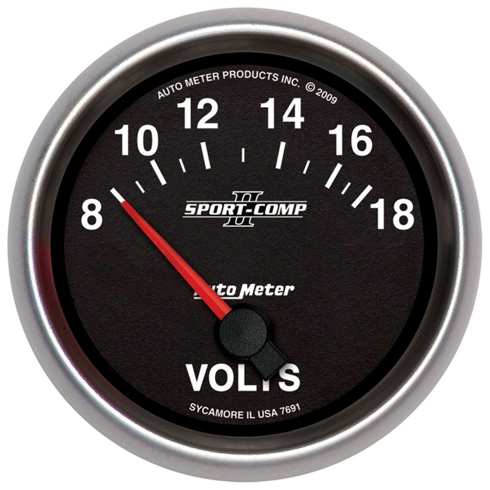 AUTOMETER 2-5/8", Short Sweep Electric, 8-18 volts Sport-Comp II Voltmeter Gauge AU7691 Autofit