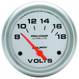 AUTOMETER 2-5/8", Short Sweep Electric, 8-18 volts Ultra-Lite Series Voltmeter Gauge AU4491 Autofit