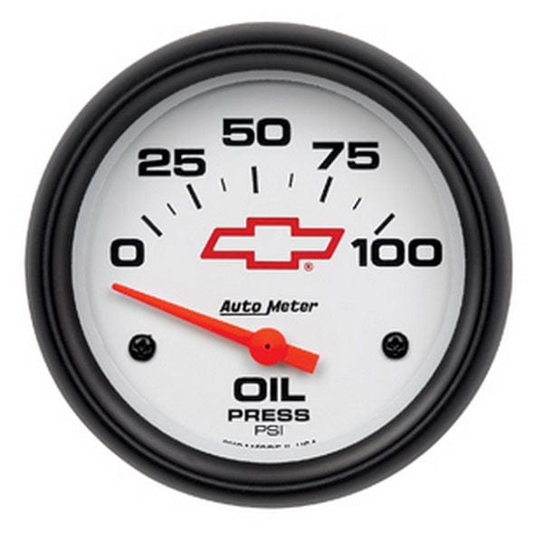 AUTOMETER 2-5/8", White Dial, Short Sweep Electric, 0-100 psi Chev Bow-Tie Oil Pressure Gauge AU5827-00406 Autofit