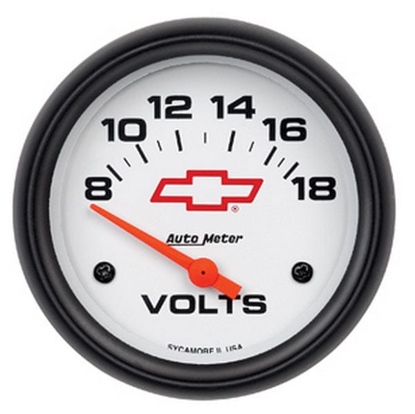 AUTOMETER 2-5/8", White Dial, Short Sweep Electrical, 8-18 Volts Chev Bow-Tie Voltmeter Gauge AU5891-00406 Autofit