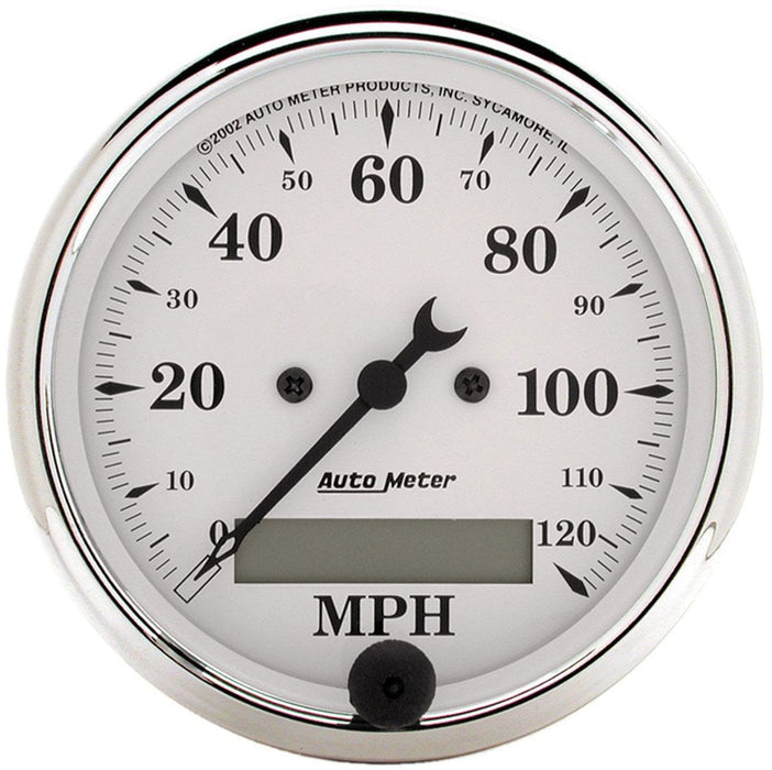 AUTOMETER 3-1/8", In-Dash, Electric, Programmable, 0-120 mph Old Tyme White Speedometer AU1688 Autofit