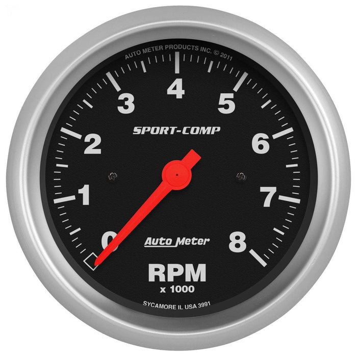 AUTOMETER 3-3/8", In-Dash, 0-8,000 rpm Sport-Comp Series Tachometer AU3991 Autofit
