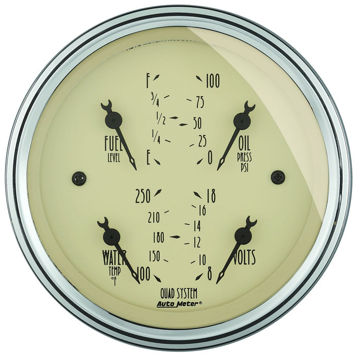 AUTOMETER 3-3/8", Short Sweep Electric, Fuel Level, Water Temperature, Oil Pres Antique Beige Quad Gauge AU1812 Autofit