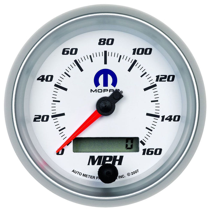AUTOMETER 3-3/8", White Dial/Silver Bezel, In-Dash, Programmable, 0-160 mph, LC Mopar Speedometer AU880036 Autofit