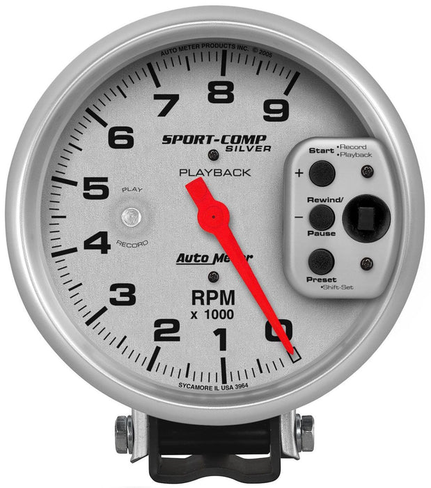 AUTOMETER 5", Pedestal Mount, 0-9,000 rpm Ultra-Lite Sport-Comp Silver Playback Tachometer AU3964 Autofit