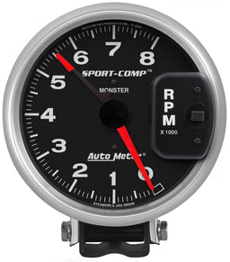 AUTOMETER 5", Pedestal Mount, Adjustable Redline Pointer, 0-8,000 rpm Sport-Comp Series Monster Tachometer AU3980 Autofit
