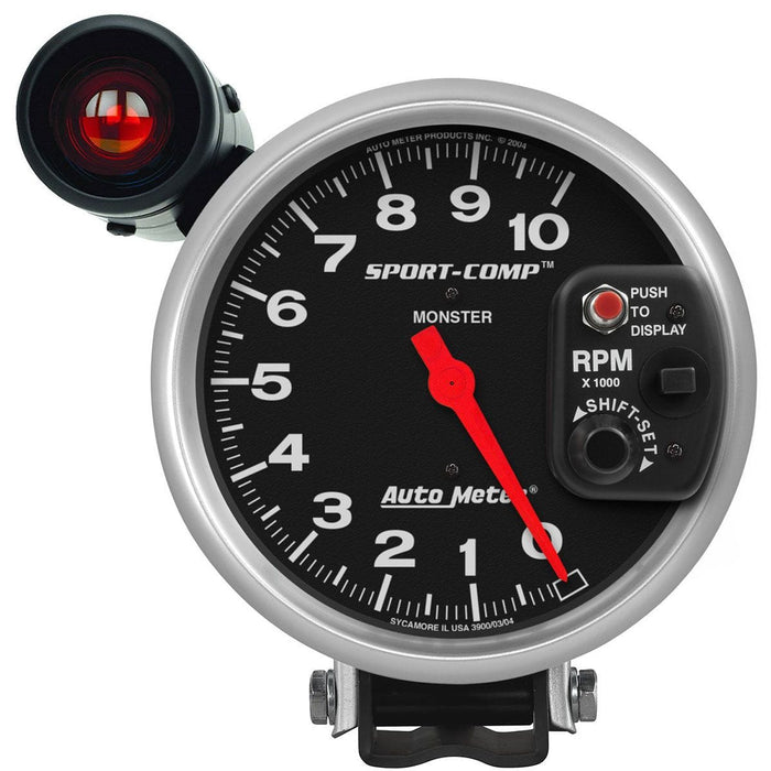 AUTOMETER 5", Pedestal Mount, External incandescent Shift-Lite Amber lens, 0-10 Sport-Comp Series Tachometer AU3904 Autofit