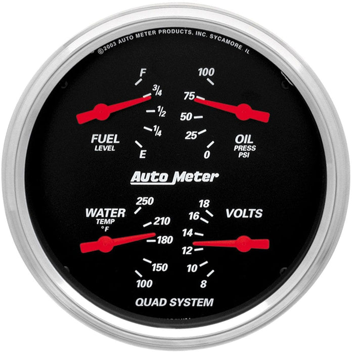 AUTOMETER 5", Short Sweep Electric, Fuel Level, Water Temperature, Oil Pressure Designer Black Series Quad Gauge AU1410 Autofit