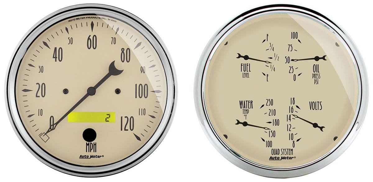 AUTOMETER 5", Speedometer, Fuel Level, Water Temperature, Oil Pressure, Voltmet Antique Beige Quad Gauge/Speedometer Kit AU1803 Autofit