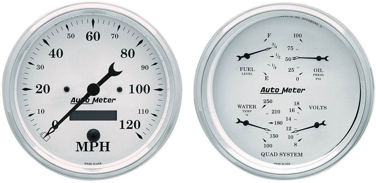 AUTOMETER 5", Speedometer, Fuel Level, Water Temperature, Oil Pressure, Voltmet Old Tyme White Quad Gauge/Speedometer Kit AU1603 Autofit