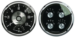 AUTOMETER 5", Speedometer With Tacho, Fuel Level, Water Temperature, Oil Pressu Prestige Series - Black Diamond Quad Gauge/Speedometer Kit AU2005 Autofit