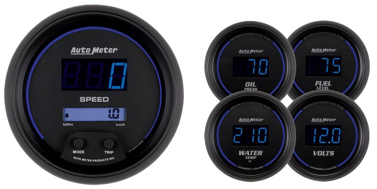AUTOMETER Digital. Speedometer, Fuel Level, Oil Pressure, Water Temperature, Vo Cobalt Series Five Piece Kit Boxes AU6900 Autofit