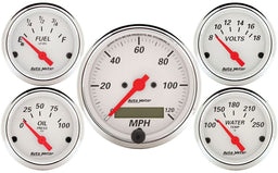 AUTOMETER Electric Speedometer, Fuel Level, Water Temperature, Oil Pressure, Vo Arctic White Series 5-Gauge Kit AU1302 Autofit