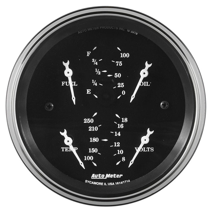 AUTOMETER Fuel Level, Oil Pressure, Water Temp and Volts Old Tyme Black Series 3-3/8" Quad Gauge AU1713 Autofit