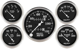 AUTOMETER Mechanical Speedometer, Fuel Level, Water Temperature, Oil Pressure, Old Tyme Black Series 5-Gauge Kit AU1708 Autofit