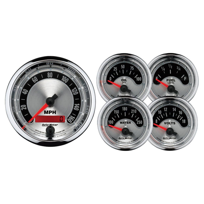 AUTOMETER Speedometer, Water Temperature, Fuel Level, Voltmeter, Oil Pressure American Muscle Analog Gauge Kit AU1202 Autofit