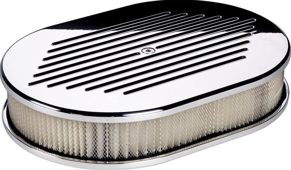 BILLET 11-7/8"L x 8-3/8"W x 3"H Polished Aluminium Small Oval Air Cleaner Assembly - Ball Milled BS15320 Autofit