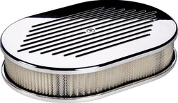 BILLET 11-7/8"L x 8-3/8"W x 3"H Polished Aluminium Small Oval Air Cleaner Assembly - Ball Milled BS15320 Autofit