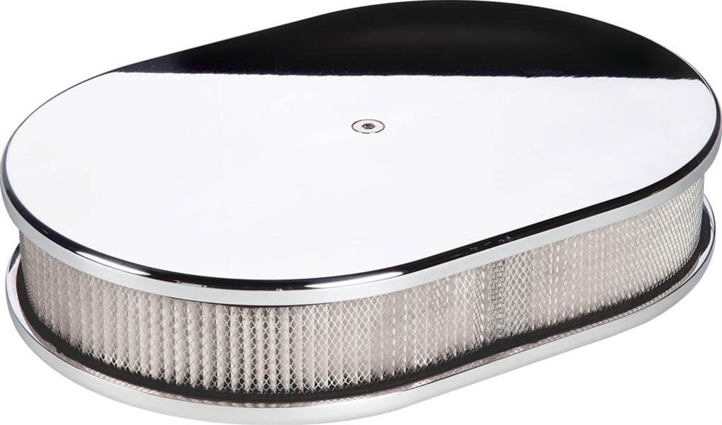 BILLET 11-7/8"L x 8-3/8"W x 3"H Polished Aluminium Small Oval Air Cleaner Assembly - Plain BS15329 Autofit