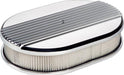 BILLET 11-7/8" x 8-3/8" x 3" Polished Aluminium Small Oval Air Cleaner Assembly - Ribbed BS15630 Autofit
