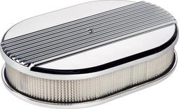 BILLET 11-7/8" x 8-3/8" x 3" Polished Aluminium Small Oval Air Cleaner Assembly - Ribbed BS15630 Autofit