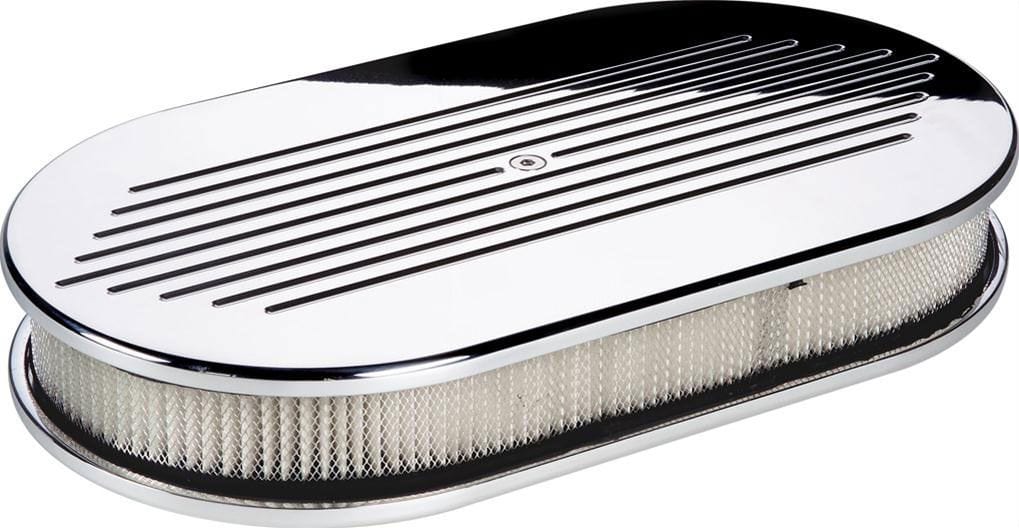 BILLET 15"L x 8-1/2"W x 3"H Polished Aluminium Large Oval Air Cleaner Assembly - Ball Milled BS15420 Autofit