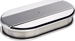 BILLET 15" x 8-1/2" x 3" Polished Aluminium Large Oval Air Cleaner Assembly - Ribbed BS15640 Autofit