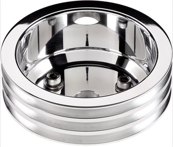 BILLET 3-Groove Suit BB Chev With Long Water Pump Crankshaft Pulley - Polished BS79230 Autofit
