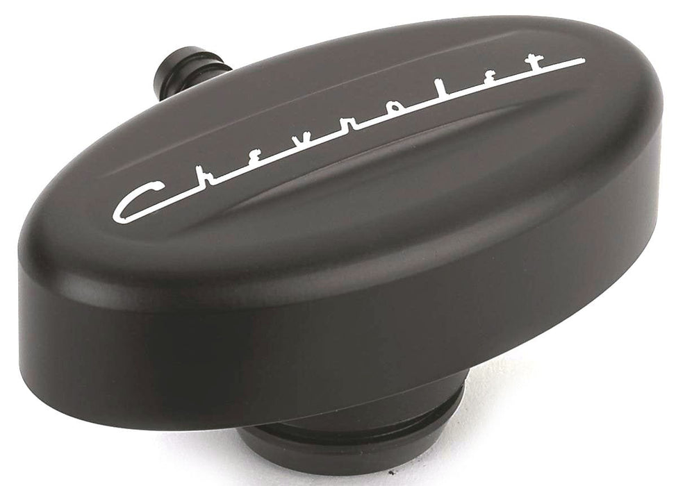 BILLET Oval Black With Retro "Chevrolet" Script Valve Cover PCV Breather BSBLK21923 Autofit