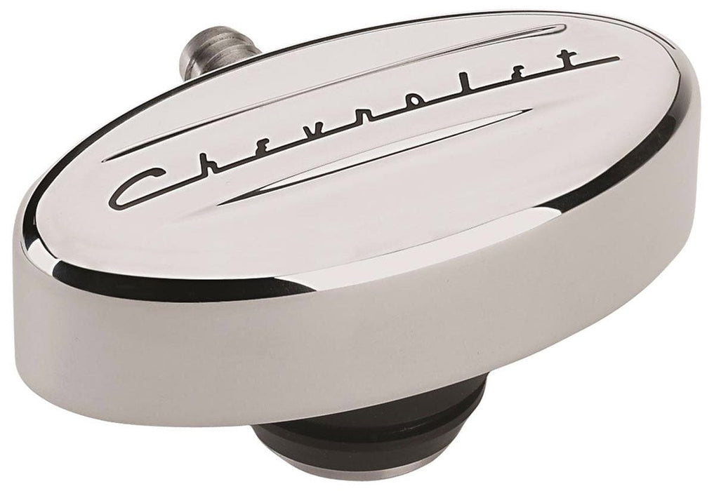 BILLET Oval Polished With Retro "Chevrolet" Script Valve Cover PCV Breather BS21923 Autofit