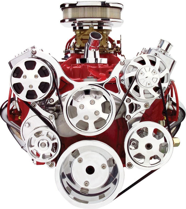 BILLET Suit SB Chev, Polished With A/C & Power Steering Tru Trac Serpentine System BS13220 Autofit