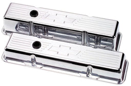 BILLET Suit SB Chev - Short Aluminium Valve Covers With Bowtie Logo - Polished BS95121 Autofit