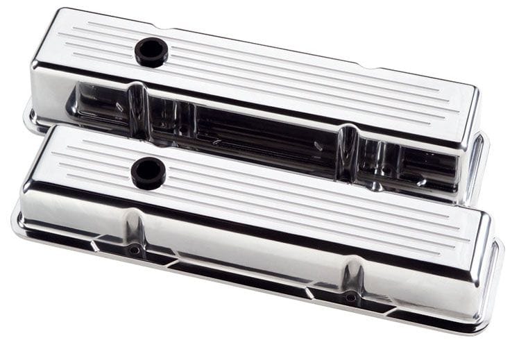 BILLET Suit SB Chev - Tall Aluminium Valve Covers Ball Milled - Polished BS95220 Autofit
