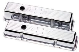 BILLET Suit SB Chev - Tall Aluminium Valve Covers With Bowtie Logo - Polished BS95221 Autofit