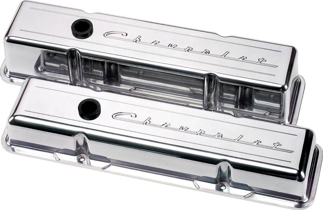 BILLET Suit SB Chev - Tall Aluminium Valve Covers With Chevrolet Logo - Polished BS95223 Autofit