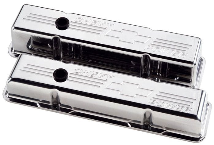BILLET Suit SB Chev - Tall Aluminium Valve Covers With Chevy Power Logo - Polished BS95222 Autofit