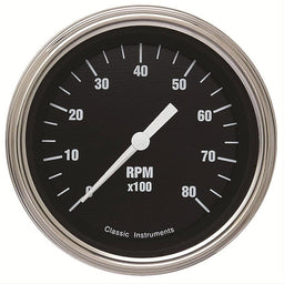 CLASSIC 8000 RPM, Curved Glass Classic Black Hotrod Series 3-3/8 Tacho CIHR80SLC Autofit