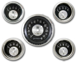 CLASSIC Kit Includes 3-3/8" KPH Speedo With 2-1/8" Accessories Gauges, Curved All American Tradition 5 Gauge Set With High Step S/S Bezel CIAT00SHC Autofit