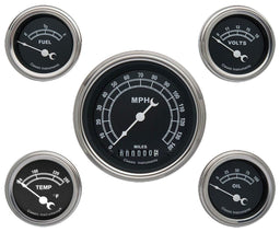 CLASSIC Kit Includes 3-3/8" KPH Speedo With 2-1/8" Accessories Gauges, Curved Traditional Black Series 5 Gauge Set CITR00SLC Autofit