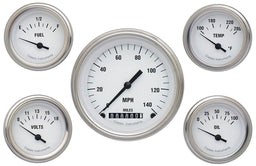 CLASSIC Kit Includes 3-3/8" KPH Speedo With 2-1/8" Accessories Gauges, Curved White Hot 5 Gauge Set CIWH00SLC Autofit