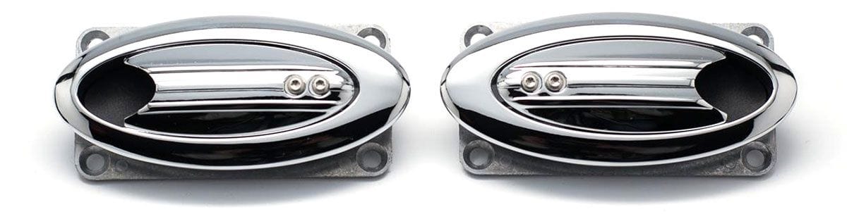 CLAYTON Chrome Plated with Brushed Aluminium Inserts Billet Elliptical Ribbed Door Handle CLA-EL504 Autofit