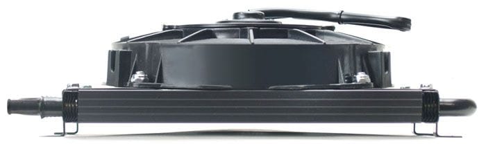 DERALE 11/32" Barb Inlets. 13-5/8" L x 10-1/4" H x 3-5/8" W Derale Dyno-Cool 8 Pass Remote Mount Cooler with Fan DP12742 Autofit