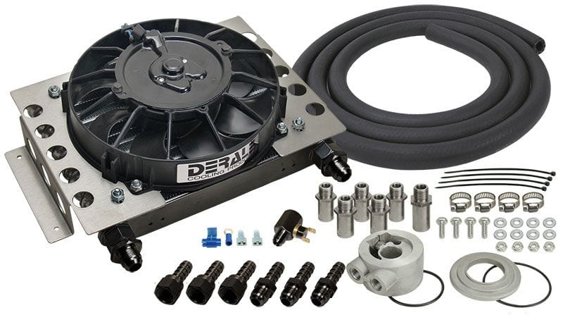 DERALE 12-3/4"W x 9-3/8"H x 4-5/16"D Derale Universal Atomic-Cool Remote Mount Engine Oil Cooler Kit with Fan DP15450 Autofit