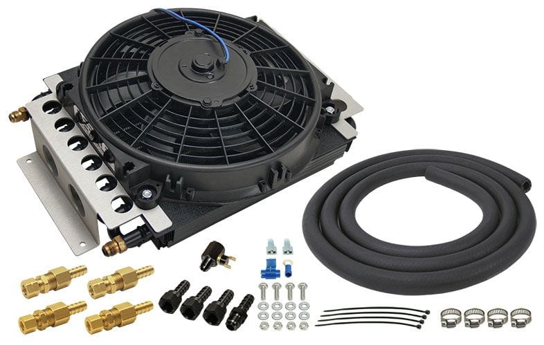 DERALE 15-3/4"W x 11-1/2"H x 5"D Remote Transmission Cooler & Fan Kit -6AN DP13900 Autofit