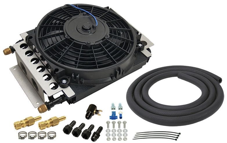 DERALE 16 Pass, x4 -8AN Inlet/Outlet, 11-1/2" H x 15-3/4 W x 5" D Electra-Cool Remote Transmission Cooler Kit DP15900 Autofit