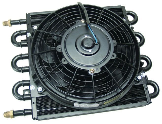 DERALE -6AN Inlets. 13-5/8" L x 10-1/4" H x 3-5/8" W Derale Dyno-Cool 8 Pass Remote Mount Cooler with Fan DP12732 Autofit