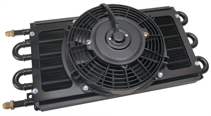 DERALE -6AN Inlets. 17-1/2" L x 7-5/8" H x 3-3/4" W Derale Dyno-Cool 6 Pass Remote Mount Cooler with Fan DP12731 Autofit