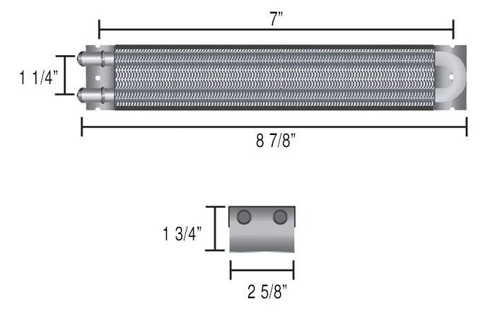 DERALE -6AN Inlets. 8-1/8" L x 2-3/4" H x 1-7/8" W Derale Compact Fluid Cooler DP13310 Autofit
