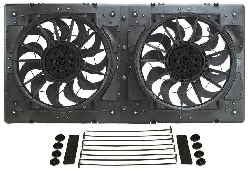 DERALE With 4000 cfm High Output 12" Electric Fans, 28-5/8"W x 13-7/8"H x 3- Dual Fan & Shroud Kit DP16928 Autofit