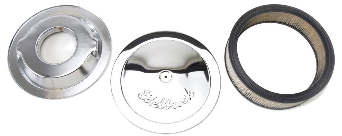EDELBROCK 14" diameter with 3" element, 3-3/4" overall height Pro-Flo Chrome Air Cleaner ED1221 Autofit